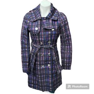 Richard Chai for Target Purple Blue Black Plaid Belted Trench Coat - Size Small